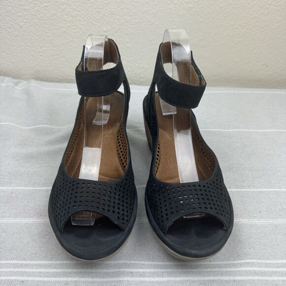 Clark’s Collection Reedly Salene Wedge Sandals Leather Peep Toe Black 8.5 - Picture 4 of 15